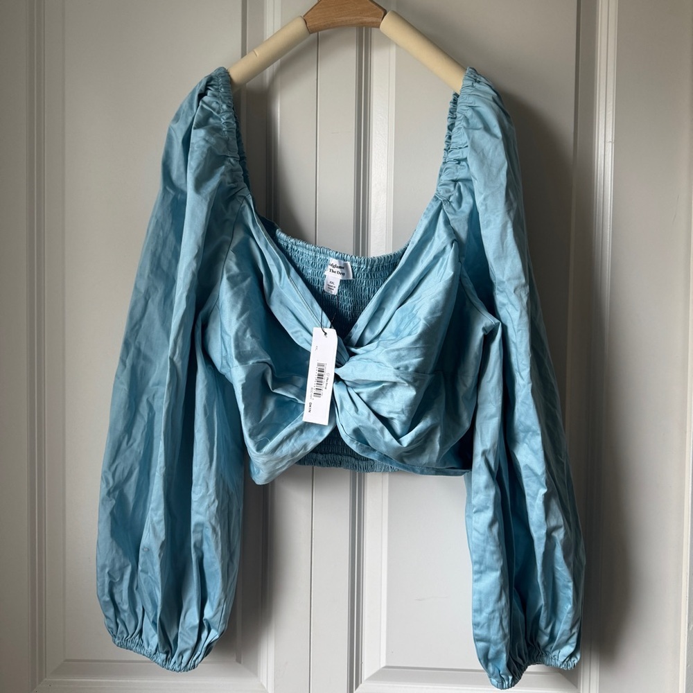 The Drop Womens Sky Blue Blouson Sleeve Twist-Front Top - Picture 6 of 8